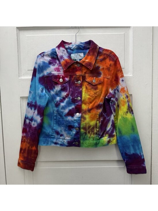 Time and Tru Jackets & Blazers - Time and Tru Tie Dye Denim Jacket Women’s Small Rainbow Stretch Trucker